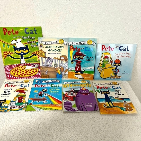 Pete the Cat Bundle of (8) Books Perfect Pizza Party, Pete’s Big Lunch, Etc,.EUC - Picture 1 of 6